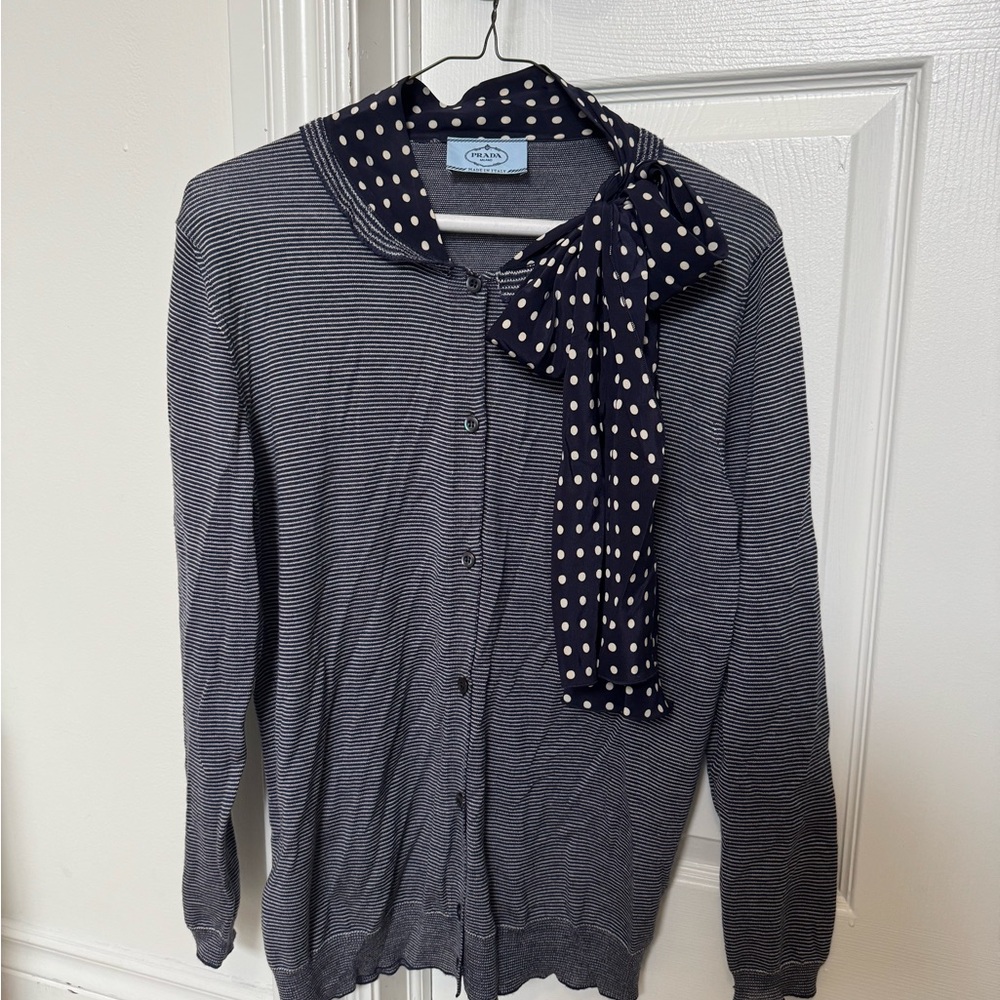 Authentic Prada button up with Polka Dot Scarf - Picture 9 of 11